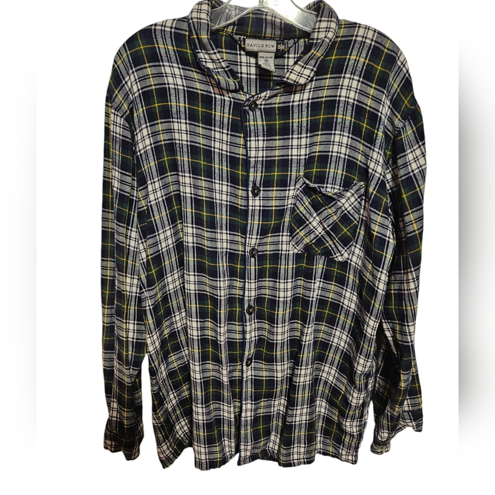 Savile Row Mens Plaid Flannel Button Down - Medium